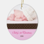 Baby's 1st Christmas - lint (roze) Keramisch Ornament (Links)