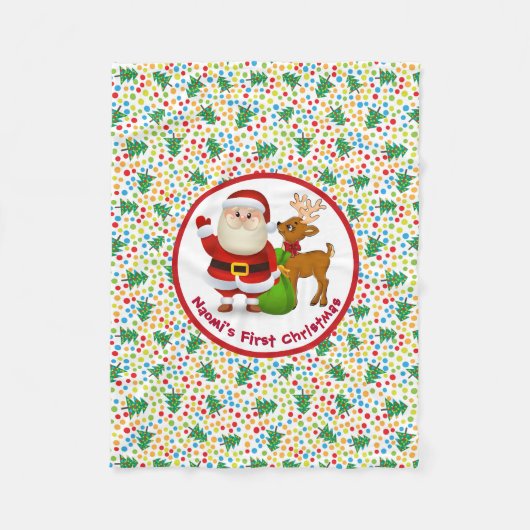 Baby's 1st Christmas Personalize Name Santa Claus Fleece Deken (Voorkant)