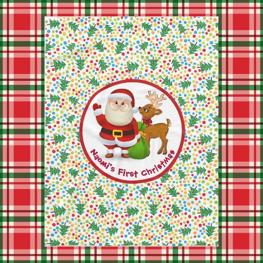 Baby's 1st Christmas Personalize Name Santa Claus Fleece Deken