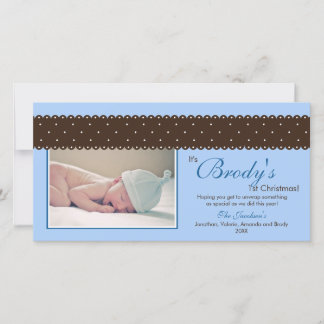 Baby's 1st Christmas Ribbon Photocard (blauw) Feestdagenkaart
