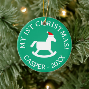 Baby's 1ste kerstmis Sinterklaas schommelpaard orn Keramisch Ornament