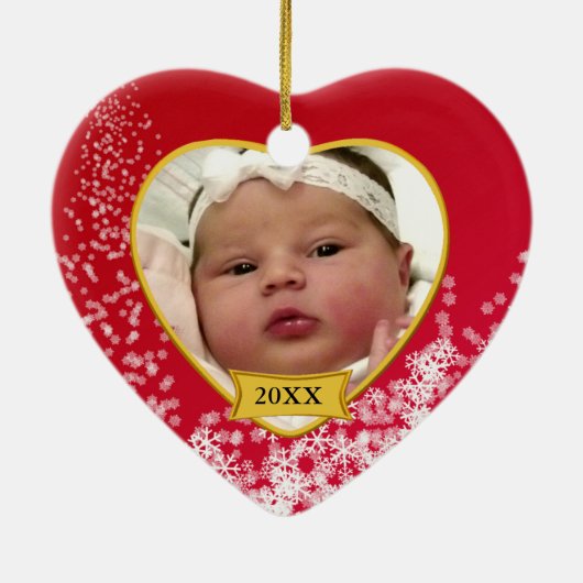 Baby's 2 Sided Foto Keepomwille Snowy Red Keramisch Ornament (Achterkant)