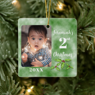 Baby's 2e kerst één fotoplein keramisch ornament