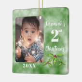 Baby's 2e kerst één fotoplein keramisch ornament (Links)