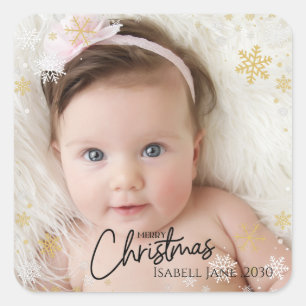 Baby's 2e kerstfeest Rode Sneeuwvlok Vierkante Sticker