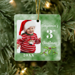 Baby's 3e Kerstmis Een Fotoplein Keramisch Ornament