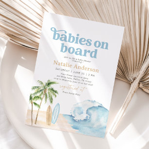 Baby's aan boord van Beach Surf Twin Baby shower Kaart