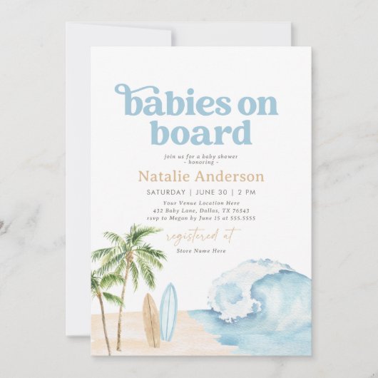 Baby's aan boord van Beach Surf Twin Baby shower Kaart (Voorkant)