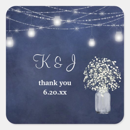 Baby's adem, Blue Chalkboard String Lights Vierkante Sticker (Voorkant)