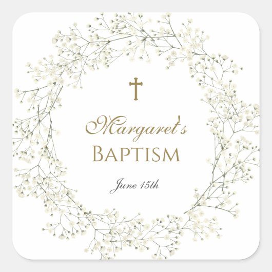 Baby's adem doop communie vierkante sticker (Voorkant)