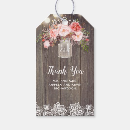 Baby's adem en roze bloemen rustieke bruiloft cadeaulabel (Voorkant)