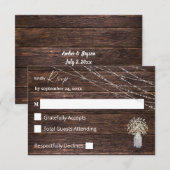 Baby's adem, Hout & String Lichten op Maalstaal RS RSVP Kaartje (Voorkant / Achterkant)