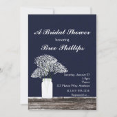Baby's adem in Mason Jar Rustic Blue Invitations Kaart (Voorkant)