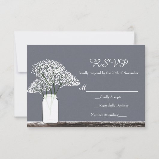 Baby's adem in Mason Jar Rustic Grey RSVP Card (Voorkant)