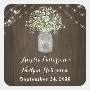 Baby's adem Mason Jar Rustieke Fairy Lights Bruilo Vierkante Sticker