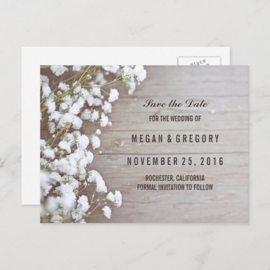 baby's adem rustiek save de datum aankondigingskaart (Voorkant / Achterkant)