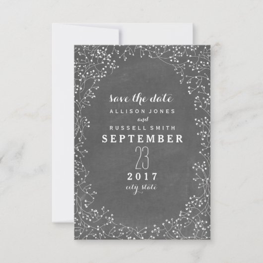 Baby's ademhalingsbord geïnspireerd om de datum op save the date (Voorkant)