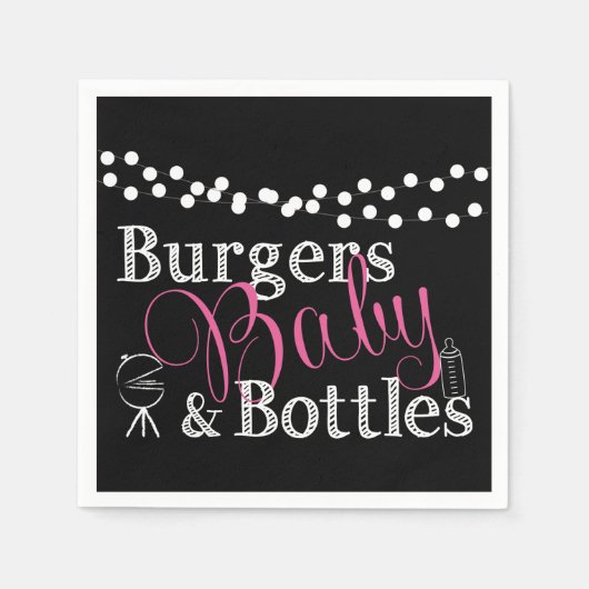 Baby's BBQ Baby Meisje Douche Roze Zwart Cookout Servet (Voorkant)