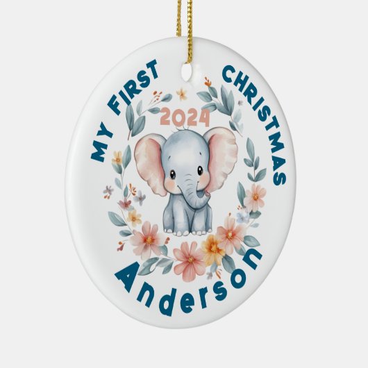 Baby's Boy Eerste kerst Schattigee olifant Keramisch Ornament (Rechts)