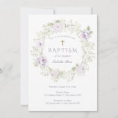 Baby's Breath and Purple Roses Baptism Invitation (Devant)