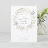 Baby's Breath and Purple Roses Baptism Invitation (Debout devant)