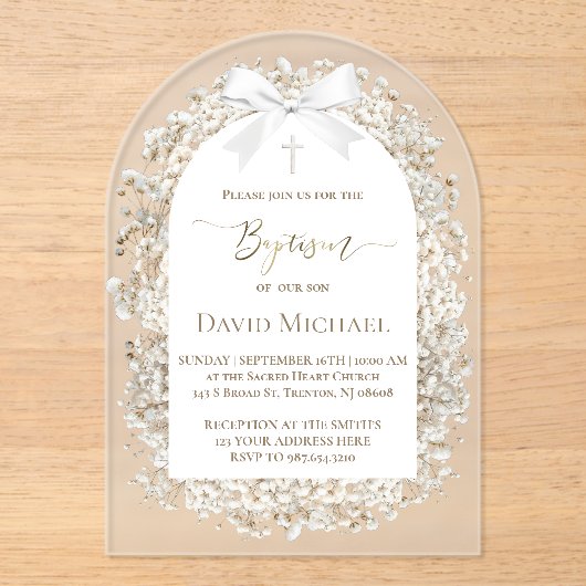 Baby's breath Baptism boy Acrylic Invitation (Recto)
