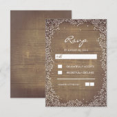 Baby's Breath Barn Wood Rustieke bruiloft RSVP Kaa Kaartje (Voorkant / Achterkant)