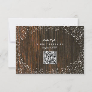 Baby's Breath Barnwood Geïnspireerde QR-code RSVP Kaartje