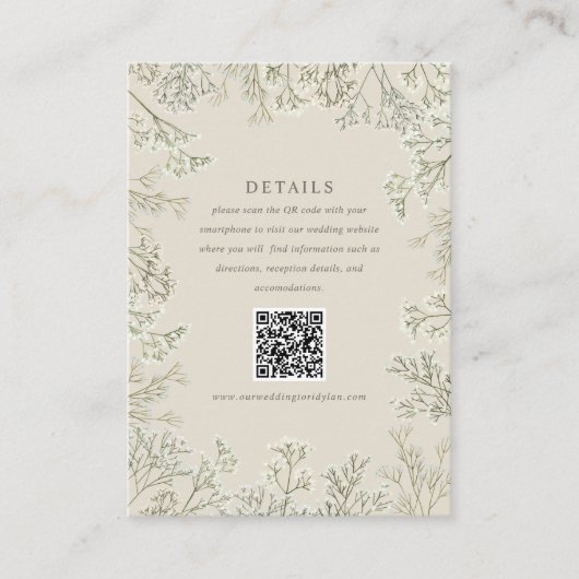 Baby's Breath Beige Bruiloft Details QR Code Informatiekaartje (Voorkant)