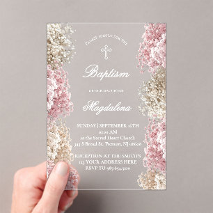 Baby's Breath bloemen   baby meisje Doop Acryl Uitnodigingen