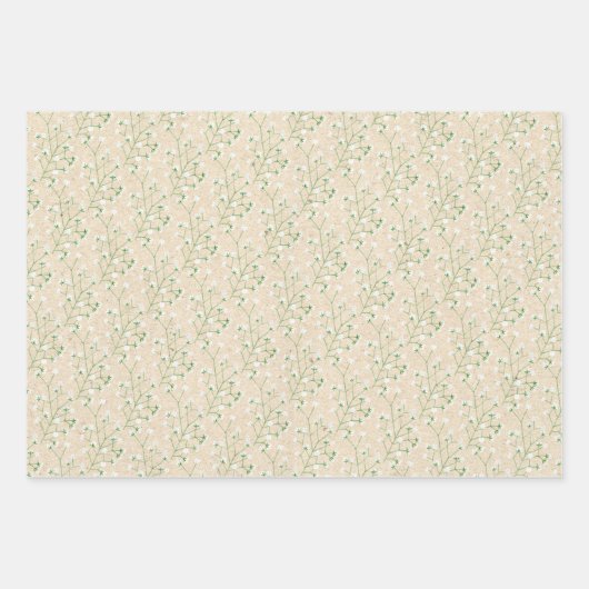 Baby's Breath Bloemen Boho Chic Doop Bruiloft Inpakpapier Vel (Voorkant)