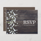 Baby's Breath Bloemen & Donker Rustiek Hout RSVP Uitnodiging Briefkaart (Voorkant / Achterkant)