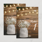 Baby's Breath Bloemstuk Rustieke Mason Jar Tafelnu Kaart (Voorkant / Achterkant)