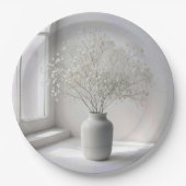 Baby's Breath Bouquet In White Vase Papieren Bordje (Voorkant)