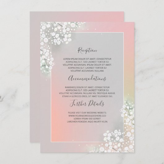 Baby's Breath Bruiloft Details Informatie Gast Informatiekaartje (Voorkant / Achterkant)
