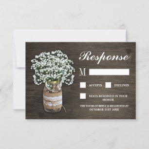 Baby's Breath Burlap Mason Jar Bruiloft RSVP Kaart