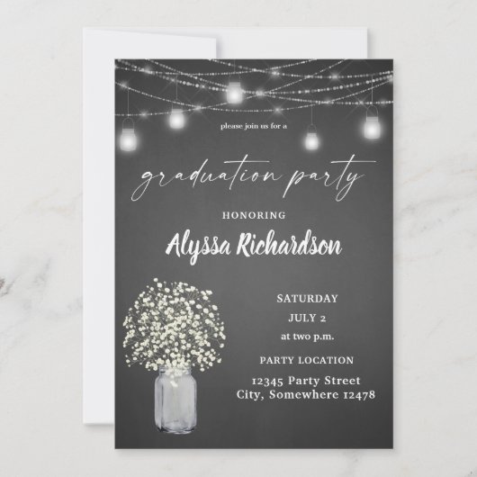 Babys Breath Chalkboard Graduation Party Kaart (Voorkant)