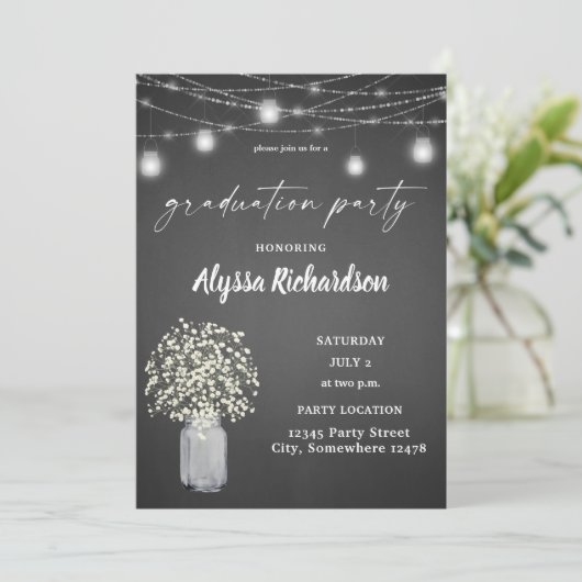 Babys Breath Chalkboard Graduation Party Kaart (Staand voorkant)