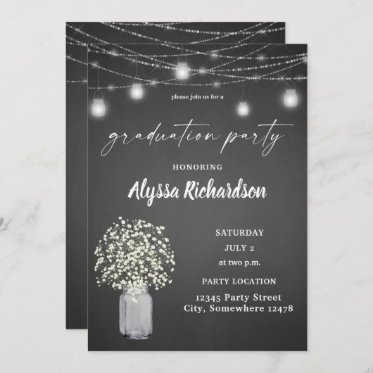 Babys Breath Chalkboard Graduation Party Kaart (Voorkant / Achterkant)