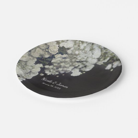 Baby's Breath & Donker Hout Elegant Bloemenfeest Papieren Bordje (Gekanteld)