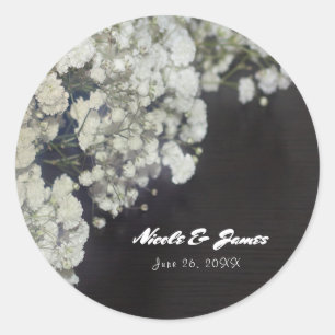 Baby's Breath & Donker Hout Rustieke Elegante Favo Ronde Sticker