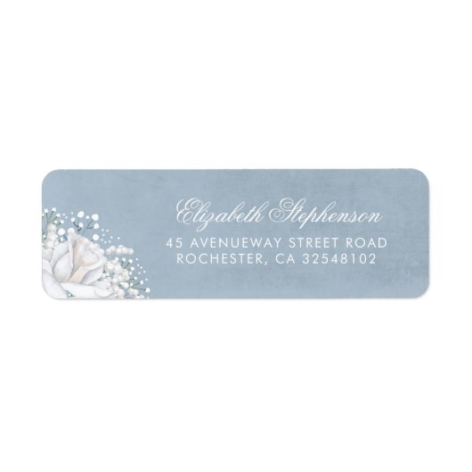 Baby's Breath Dusty Blue Elegant Wedding Etiket (Voorkant)