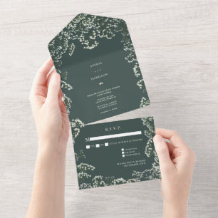 Baby's Breath Emerald Green Wedding RSVP All In One Uitnodiging