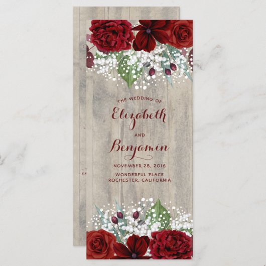 Baby's Breath en Bourgogne Bloemen Rustieke Progra Programma (Voorkant / Achterkant)