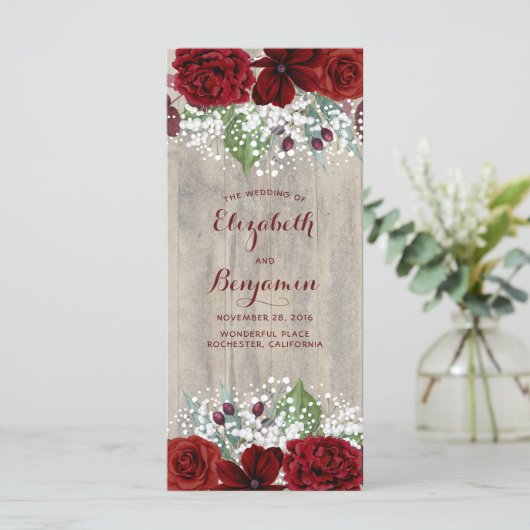 Baby's Breath en Bourgogne Bloemen Rustieke Progra Programma (Staand voorkant)