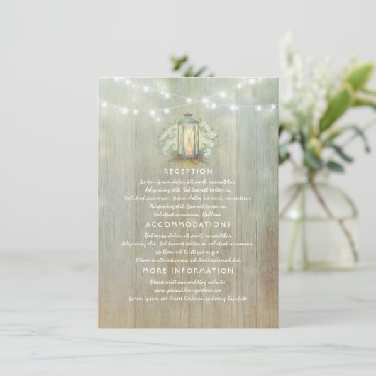 Baby's Breath en Lantaarn Wedding Details Informatiekaartje (Staand voorkant)
