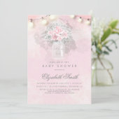 Baby's Breath en Pink Roses Rustiek Baby shower Kaart (Staand voorkant)