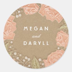 Baby's Breath en Rozen Bloemen Boeket Bruiloft Ronde Sticker