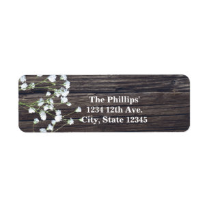 Baby's Breath Floral & Dark Rustic Wood Wedding Etiket