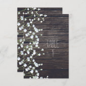 Baby's Breath Floral Donker Rustiek Houten Tafelnu Kaart (Voorkant / Achterkant)